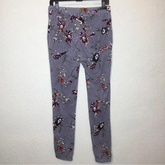 Pilcro & Letterpress Anthropology Gray Floral High Rise Skinny Cord Jeans 28 - Picture 7 of 11